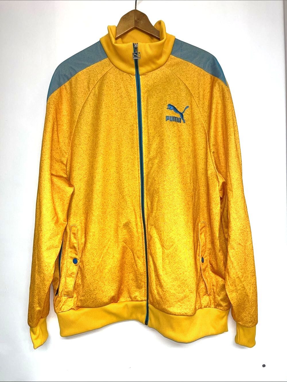 Vintage 90’s Puma 94’ Celebrate The Spirit XL Yellow & Blue Zip Up Track Jacket
